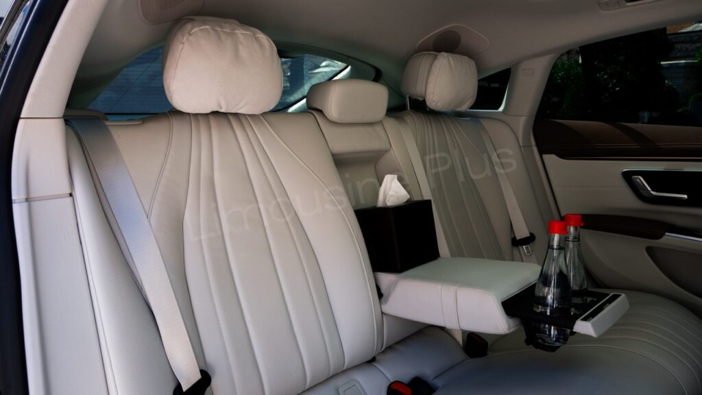 Luxury Mercedes EQS Electric Sedan Interior with Rear Amenities