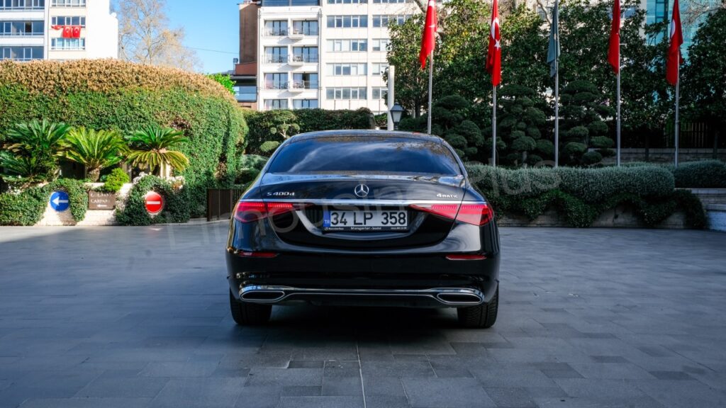 Rear View of Luxury Mercedes S-Class Sedan