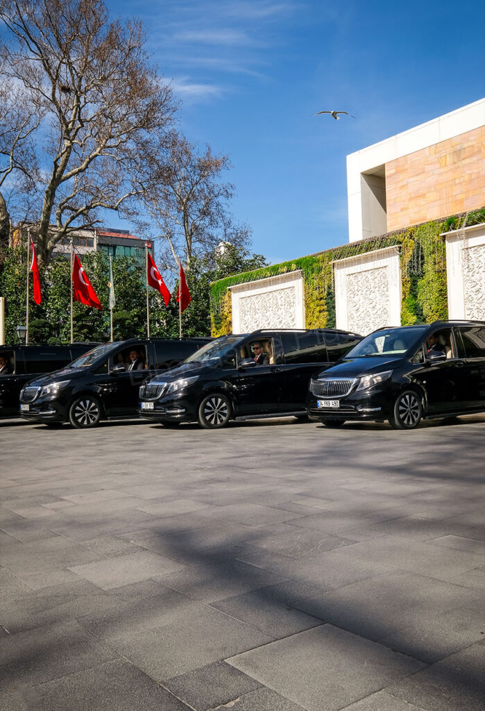 Luxury Limousines Lined Up Outdoors
