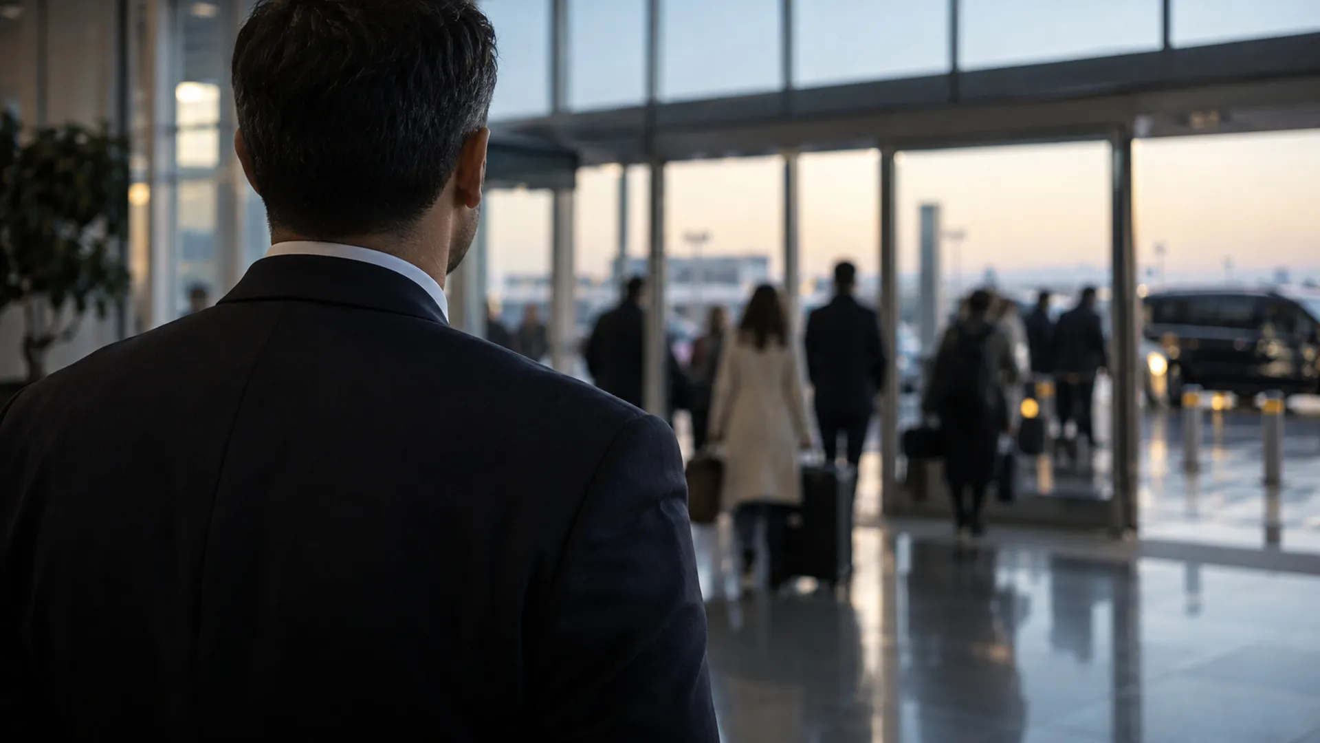 Istanbul Airport Transfer 1 Takım elbiseli şoför, İstanbul Havalimanı geliş katında misafirini bekliyor
